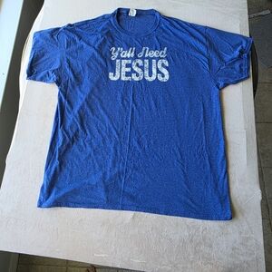 Blue Graphic T-Shirt with 'Y'all Need Jesus' Print Size 2XL
